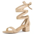 thumbnail image 1 of Sandalias Punta Abierta Tacón De Bloque Cordón Arriba Para Mujer Beige 39, 1 of 7