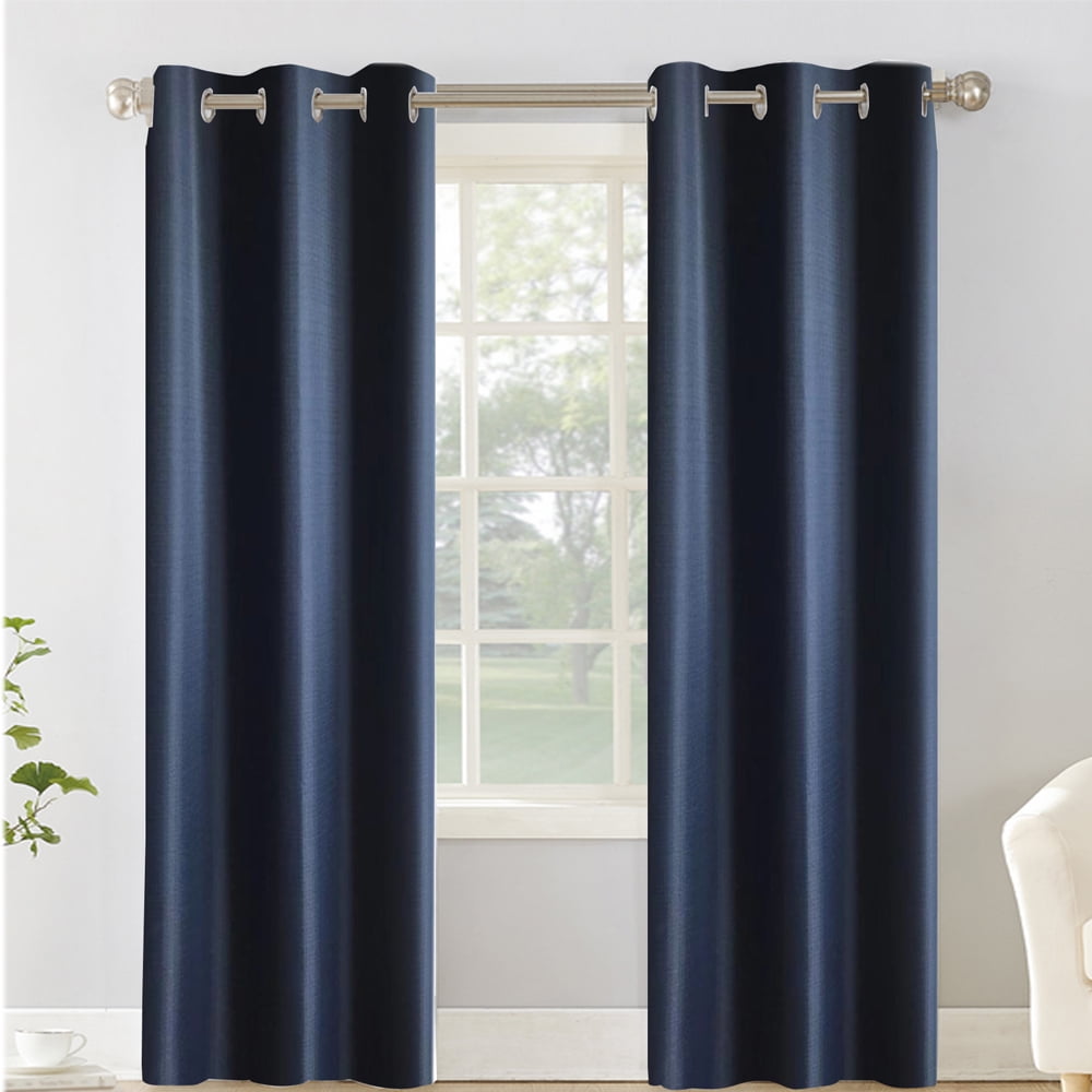 Mainstays Olan Navy Blackout Curtain Panel Pair, 2-Pack, Grommet Top, Textured Solid, 37" x 63", Room Darkening Drapes for Bedroom