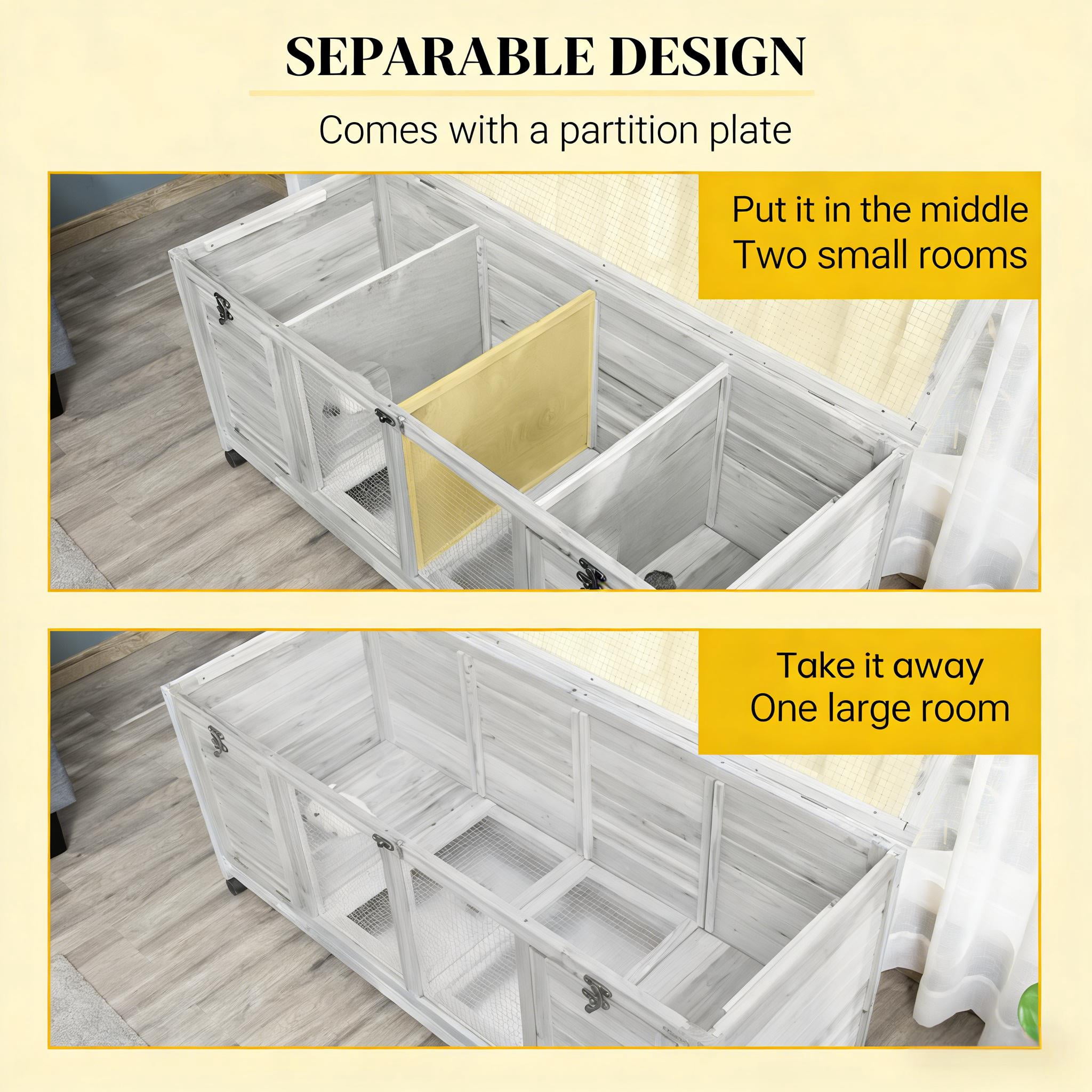 Wooden Small Animal Hutch Cage, Pet House Wooden Rabbit Hutch with Wheels