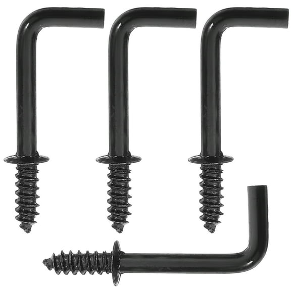 HAMPPLIES 100Pcs Black Metal Screw in Hooks L Shaped Self Tapping Secure Fixing Hooks for Jewelry