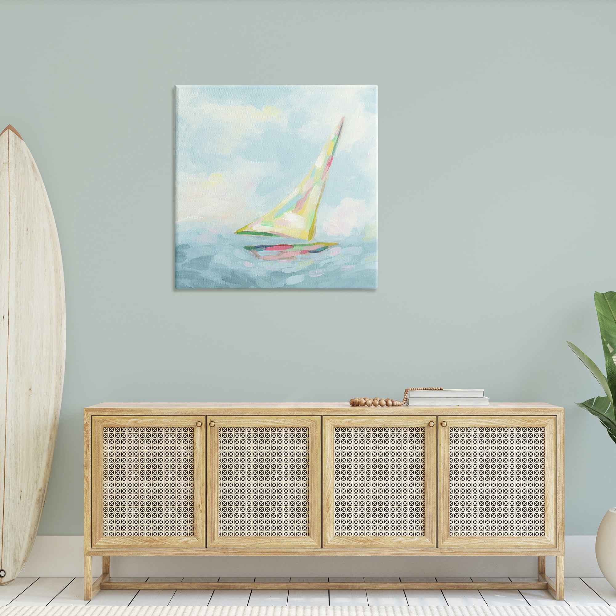 Stupell Industries Modern Pastel Sailboat Nature Painting Gallery Wrapped Canvas Art Print Wall Art, 36 x 36