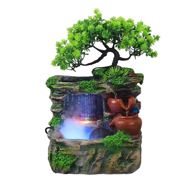 Fuente de agua de luces LED para interiores y exteriores, decoración de escritorio, estatua de resina para oficina, exterior, sala de estar, , con niebla C con niebla Baoblaze Fuente de mesa