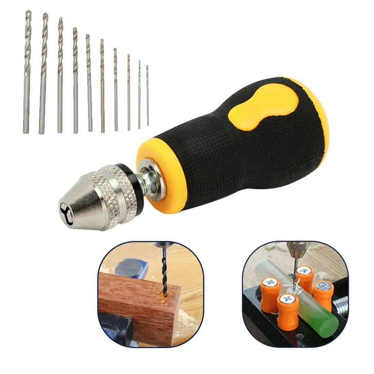 YUYTE Hand Drill Bits, 10 Pcs Micro Mini Portable Tool Set Small Hand Drill Precision Hand Drill Bits Rotary Tool for Wood, Manual Wo