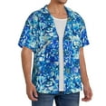 thumbnail image 2 of Pofeuu Vibrant Blue Floral Print Mens Casual Short Sleeve Shirts Beach Summer Spread Collar Pocket Tops Men's Casual Short-sleeved Shirt-Small, 2 of 5
