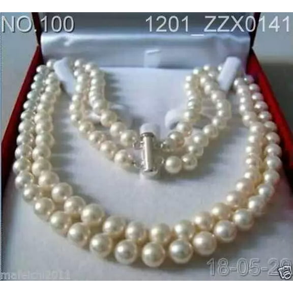 K-KED Rare!2 Rows 8-9 MM freshwater Cultured PEARL NECKLACE