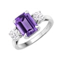 thumbnail image 2 of Sterling Silver with Natural Amethyst and Moissanite Three Stone Ring, 2 of 3