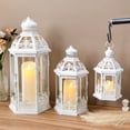 thumbnail image 3 of Large Set of 3 Decorative Lanterns 19''&13.5''&9.5" H Vintage Hanging Lantern Metal Candleholder with Tempered Glass for Indoor Outdoor Home Decor Parties Garden(White with Grey Brush), 3 of 12