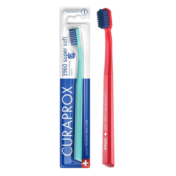 Curaprox CS 3960 Cepillo de dientes ultrasuave en ángulo Equipado con filamentos Curen Combate suavemente la placa y las manchas Diseñado para adultos Funciona con pilas Colores surtidos