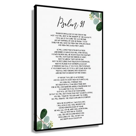 Psalm 91 Bible Verse Wall Art, Printable Wall Art, Bible Verse Christian Gift, Greenery Print Canvas for Bedroom Poster Decoration Giclee Painting