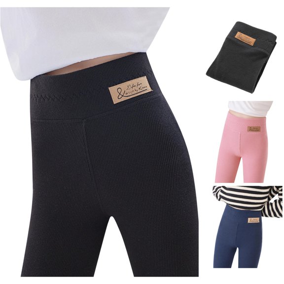 Girls Pants for Toddlers and Kids - Warm Ribbed Ankle Leggings for Winter Full Length Stretchy Basic Panty Style for Baby Girls and Children Size 4-5 Years