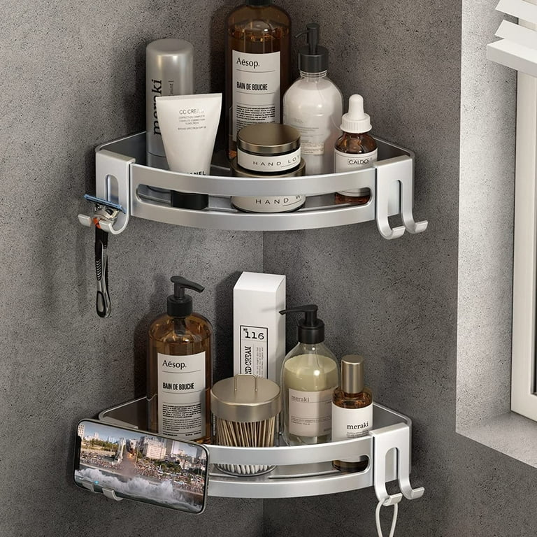 Kerisgo Corner Shower Caddy, 2 Pack Adhesive Bathroom Shower Corner Organizer Shelf, No Drilling Rustproof Wall Mounted Shower S