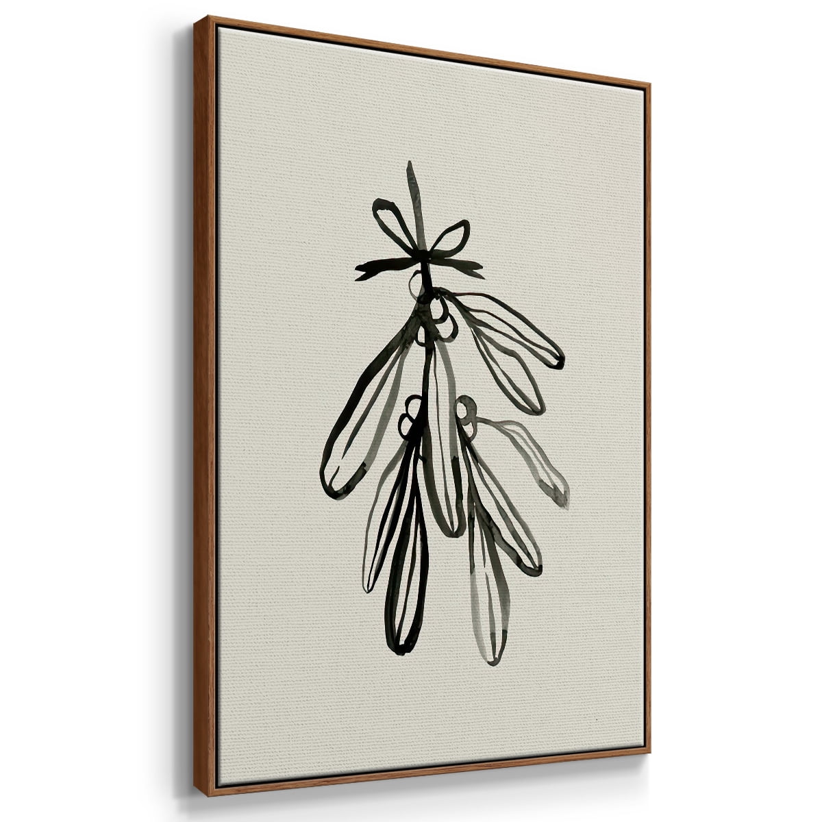 Mistletoe Sketch with Bows I - Framed Gallery Wrapped Holiday Canvas - 17 x 25 - Rosewood Frame