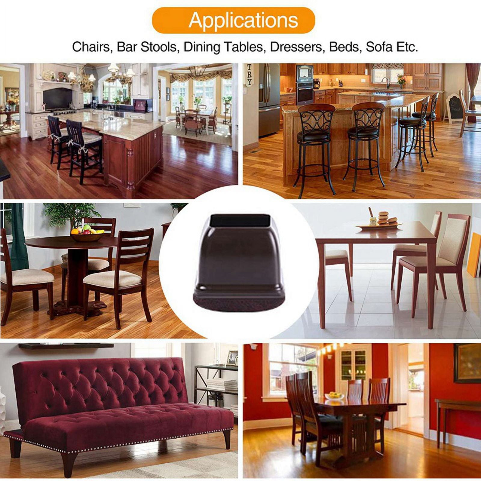 80 Pcs Brown Silicone Chair Leg Floor Protectors, Square Chair Leg Caps with Wrapped Felt, Fit: 0.75 Inch-1.0 Inch