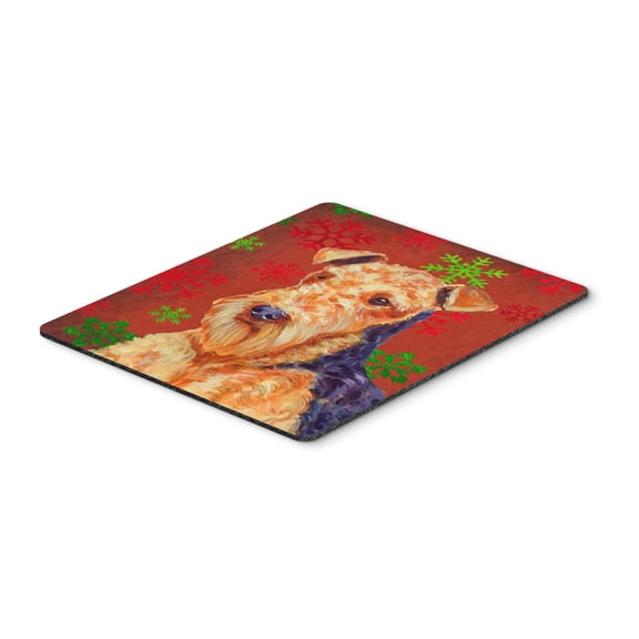 Carolines Treasures LH9336MP "Airedale Red and Green Snowflakes Holiday Christmas Mouse Pad Hot Pad or Trivet" Large