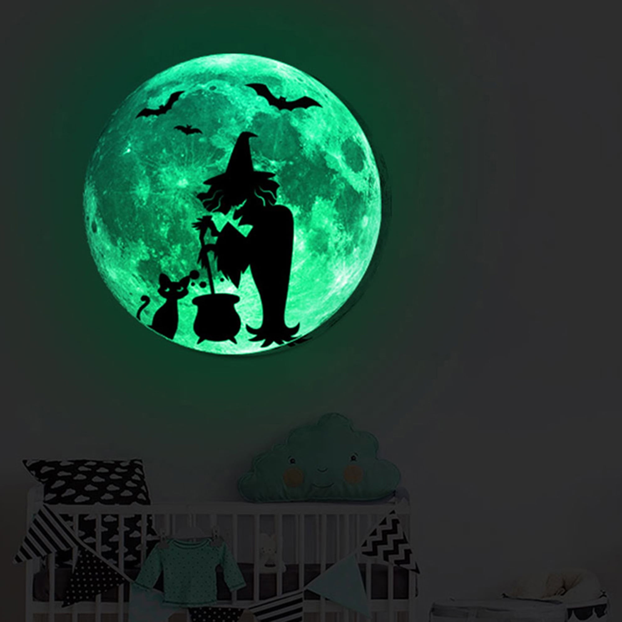 Halloween Glow in The Dark Moon Wall Sticker, Removable Adhesive