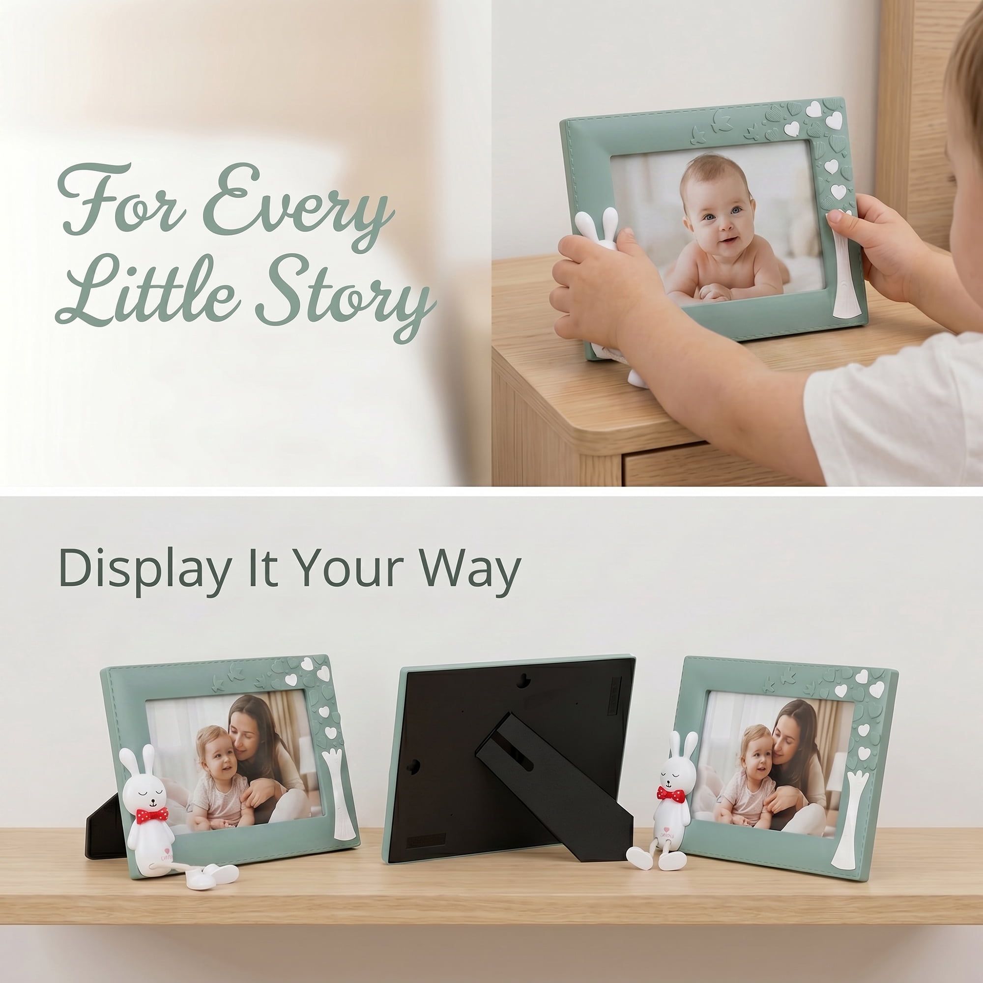 Unique Bargains Cartoon Shatterproof Cute Plastic Photo Frame Dark Green Place Horizontally 5" x 7"