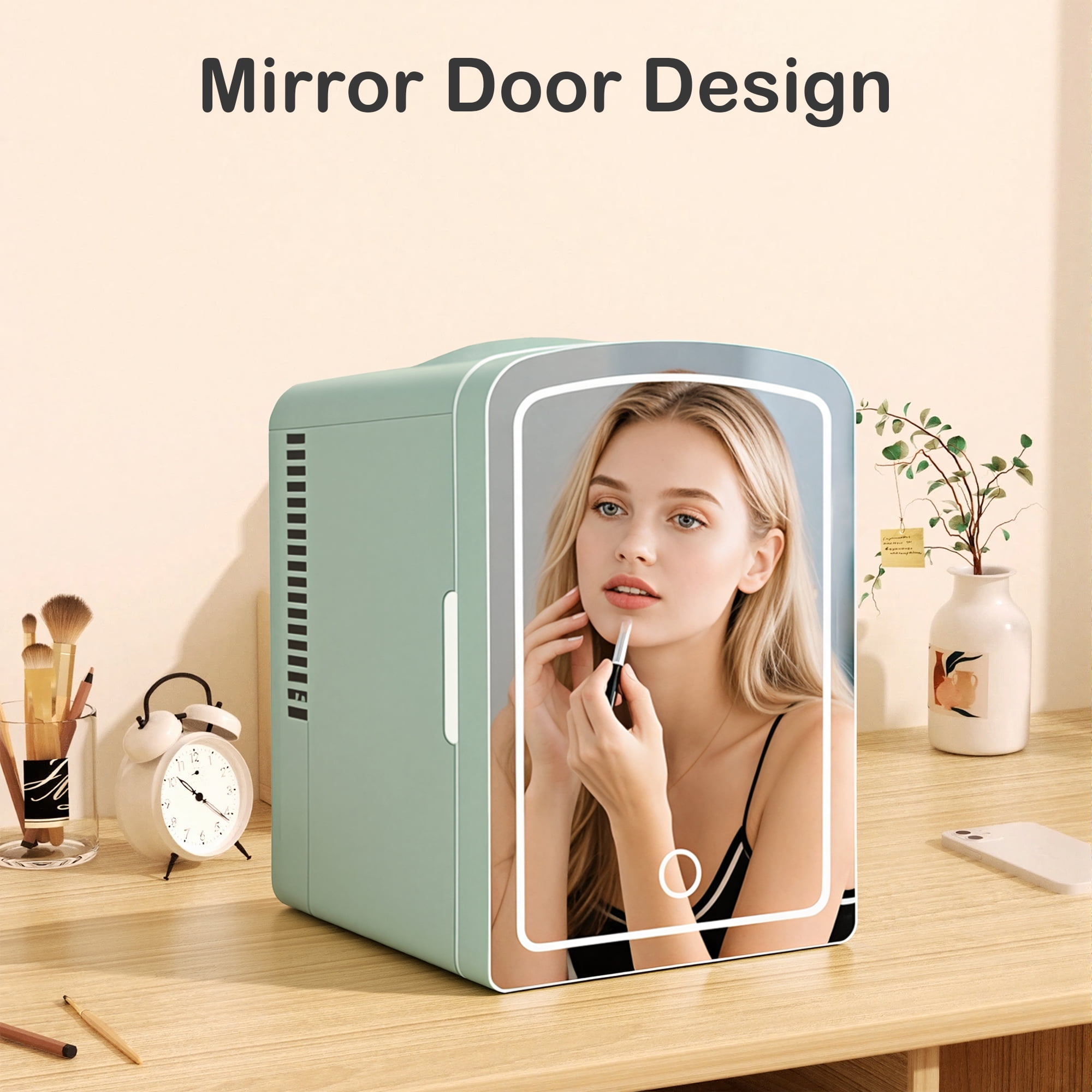 IceBlue Mini Fridge & Skincare Refrigerator with Mirror - 4L/6 Can Portable Cooler for Car/Home Cosmetic & Beverage Storage