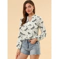 thumbnail image 3 of INSPIRE CHIC Blusa Estampado Floral Pajarita Cuello Con Volantes Manga Larga Top Para Mujer Blanco S, 3 of 6