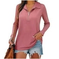 thumbnail image 2 of Women's Long Sleeve Shirts Fashion Quarter Zip Lapel Sweatshirts Solid Color Casual Blouses Fall Pullover Tunic Tops 2025 Trendy Outfits, 2 of 3