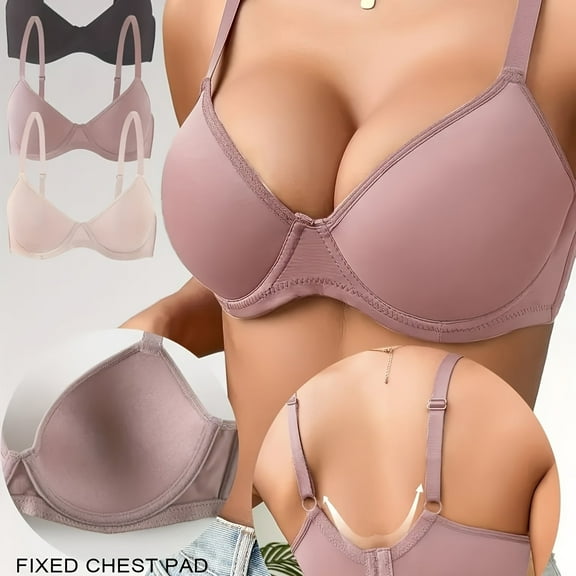 3 Pcs Soutien Élevé pour Femmes, Soutien-Gorge T-Shirt en Microfibre, sous-Vêtements avec Armature, Bretelles Réglables, 32B-40C
