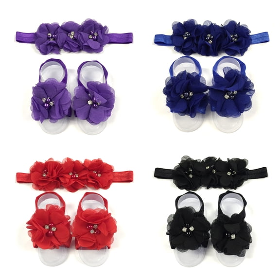 Wrapables® Shabby Chic Flower Headband   Barefoot Sandals (Set of 4), Bold
