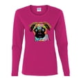 thumbnail image 2 of Pugs and Kisses Cute Dog Neon Rainbow Pug Dog Lover Womens Graphic Long Sleeve T-Shirt, Fuschia, 2XL, 2 of 3