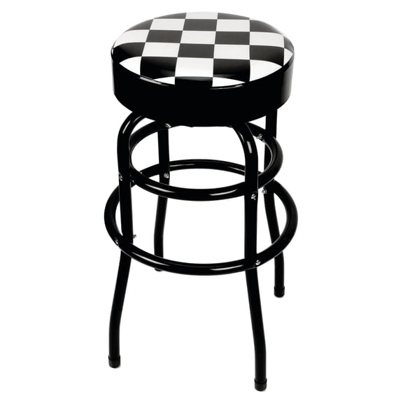 Performance Tool W85023 28-1/2 in. 360-degree Checkerboard Swivel Stool, Heavy Duty Steel Frame - for Home, Bar and Shop, Black/White
