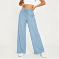 thumbnail image 3 of Yievot Denim-Like Pants for Women High Waisted Wide Leg Pant with Pockets Elastic Waist Strechy Drawstring Pull On Trousers, 3 of 8