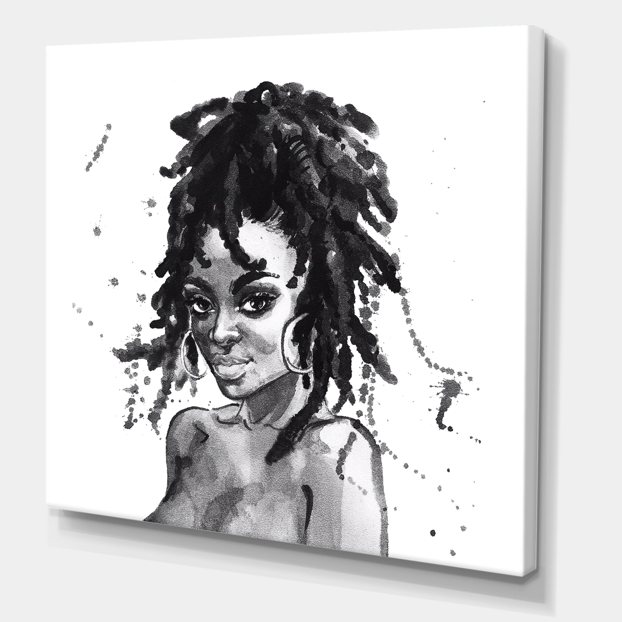 Designart ' Black and White Portrait of African American Woman II ' Modern Canvas Wall Art Print