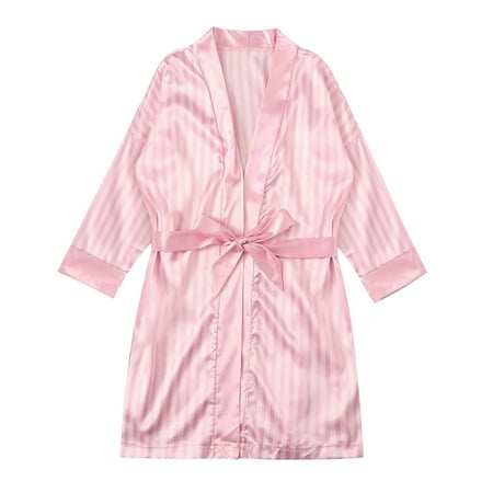 

DNDKILG Short Bathrobe Plus Size Bride Party Robes for Women Satin Kimono Bridesmaid Robe Loungewear Long Sleeve Silky Sleepwear Pink XL