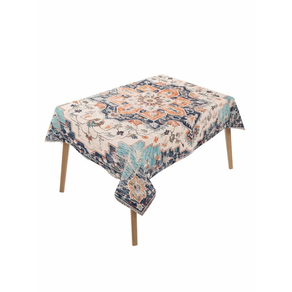 Orange Blue Table Cloth, Boho Geometric Middle Century Abstract Western Waterproof Tablecloth for Rectangle Tables, Reusable Washable Fabric Table Cover for Restaurant Kitchen Dining Tables 52"x70"