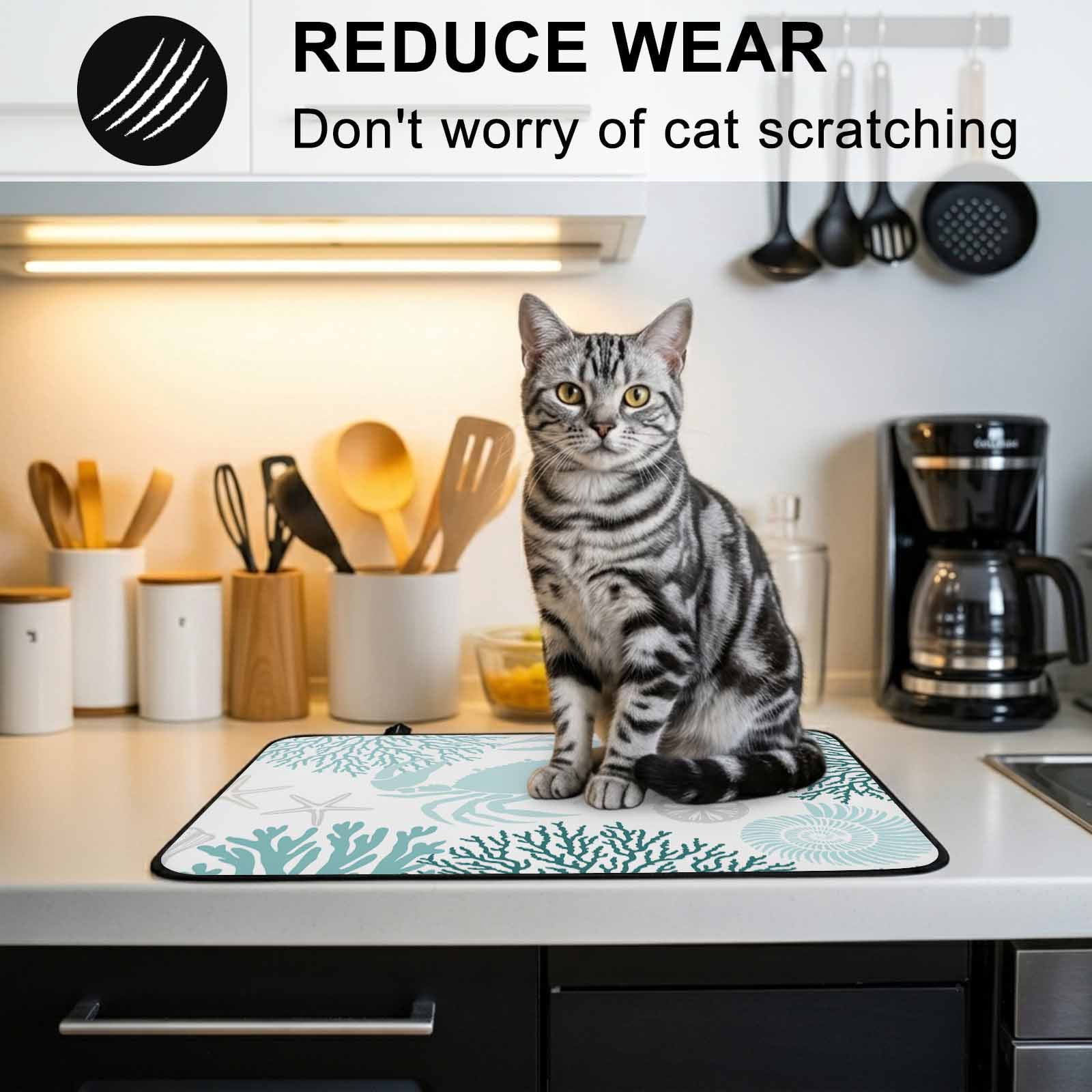 Teal Green Crab Coastal Stove Top Cover for Electric Stove, Heat-proof & Non Slip Glass Top Stove Cover Protector, Summer Coral Nautical Kitchen Flat Cooktop Rubber Mat 24x21 Inches