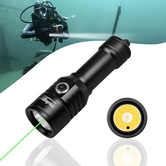 ORCATORCH D570-GL 2.0 Scuba Diving Signal Light 1500 Lumens Underwater Flashlight, 1000M Green Beam and White LED Combo, Rechargeable Battery for Night Dive Training Instructor Cave Exploration