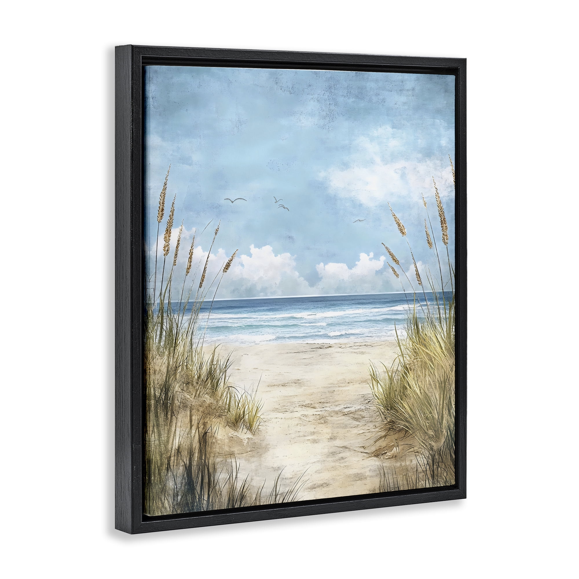 Stupell Industries Free Seagulls over Beach Dunes Black Framed Floater Canvas Wall Art, design by Creative Studio