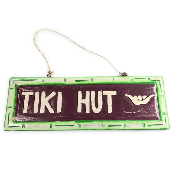 Tiki Hut Wooden Sign w/ Shaka Bamboo Design 12" | #snd25088