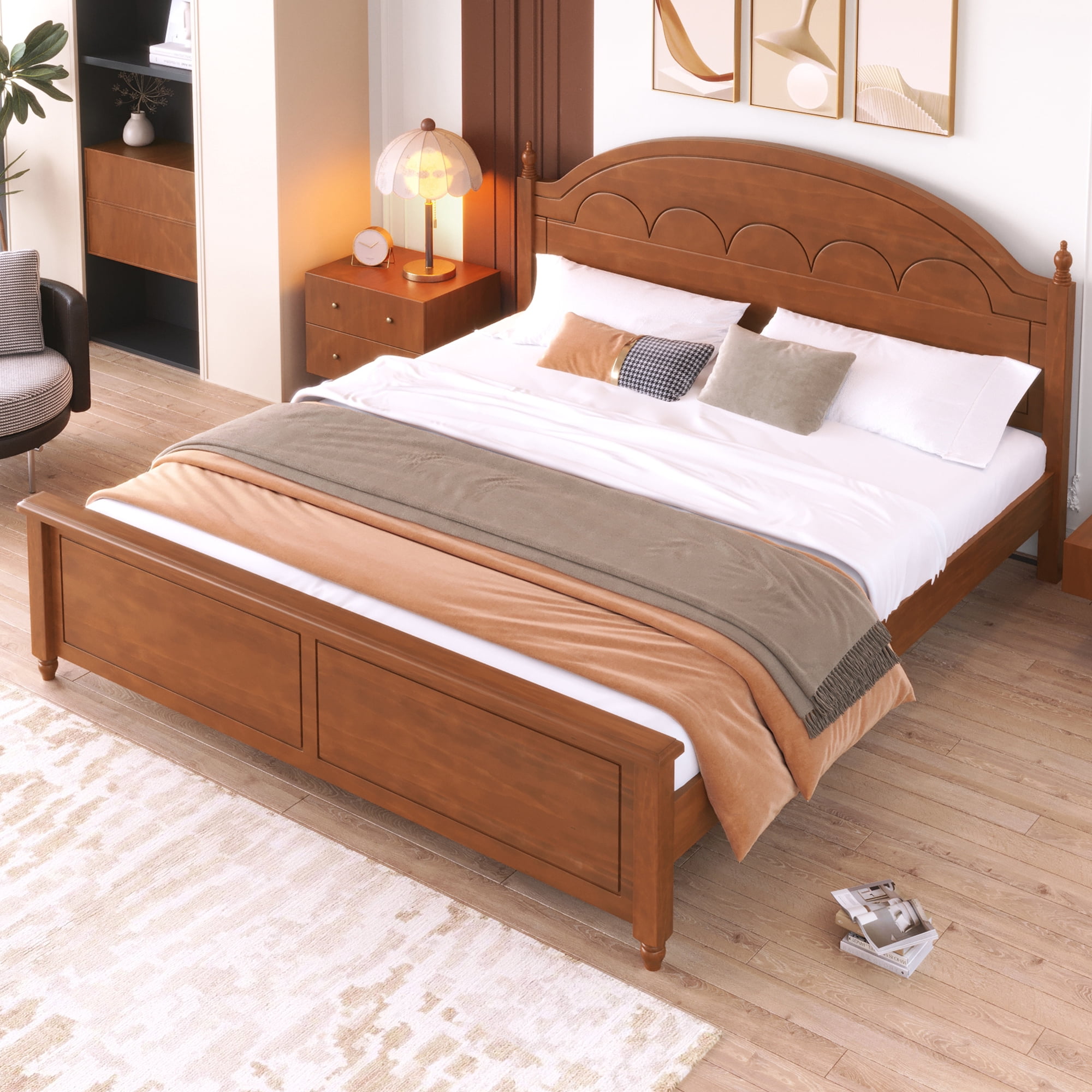 Euroco Wood King Size Platform Bed, Oak