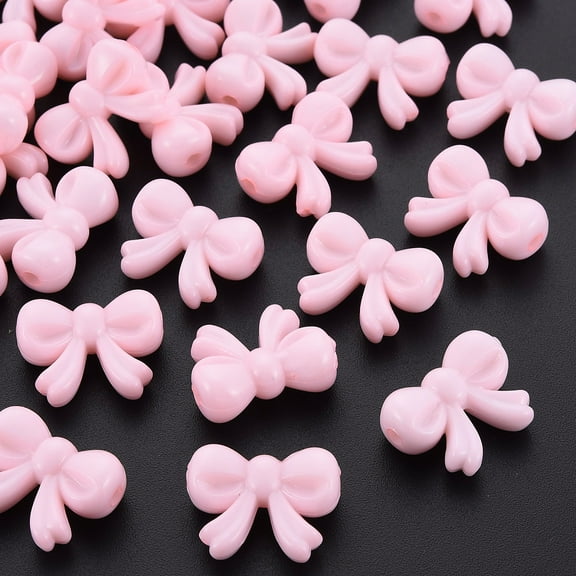 50 pc Opaque Acrylic Beads Bowknot Pink 15.5x20x8.5mm Hole: 2mm