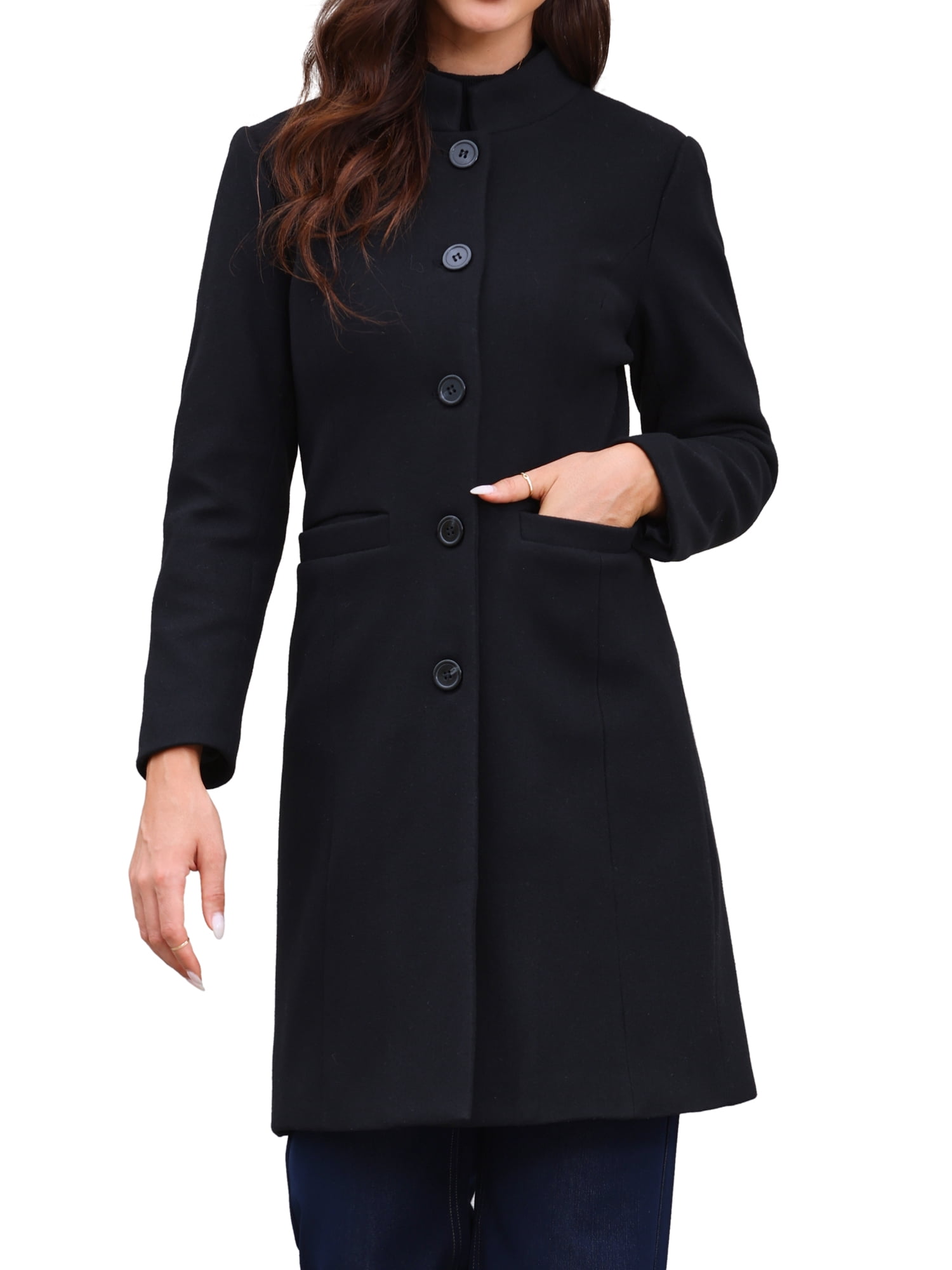 INSPIRE CHIC Stand Collar Coat for Women's Double Breasted Long
