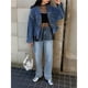 thumbnail image 5 of Chaqueta Vaquera de Motociclista con Cuello en V y Botones para Mujer, con Cuentas y Cintura Ceñida, Ropa de Calle de Otoño A . Azul Oscuro XXL, 5 of 10