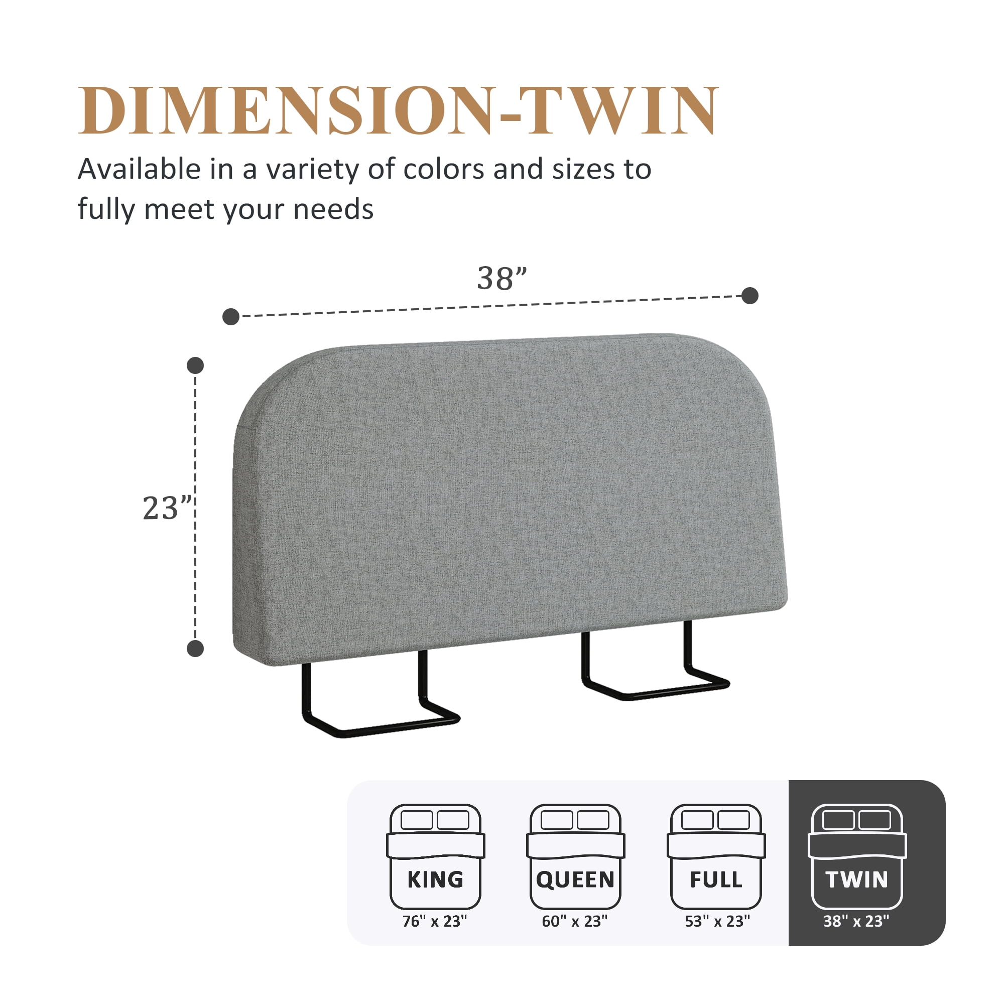 Furpopup Twin Size Headboard Only No-Assembly Upholstered Headboard, Twin Size Linen Fabric Modern Style Headboards Extra-Thick- Dark Gray