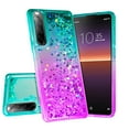 thumbnail image 2 of Compatible for Sony Xperia 10 II Case with Tempered Glass Screen Protector SOGA Diamond Liquid Quicksand Cover Cute Girl Women Phone Case - Teal / Purple, 2 of 5