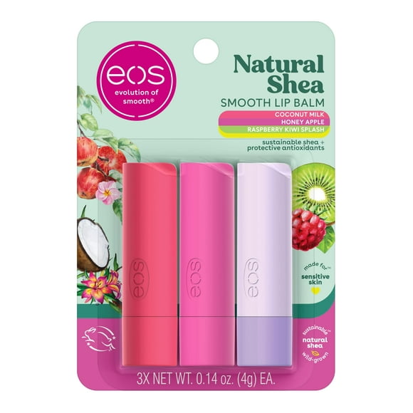 Bálsamo labial eos Natural con miel de karité y manzana, 4 ml, paquete de 3