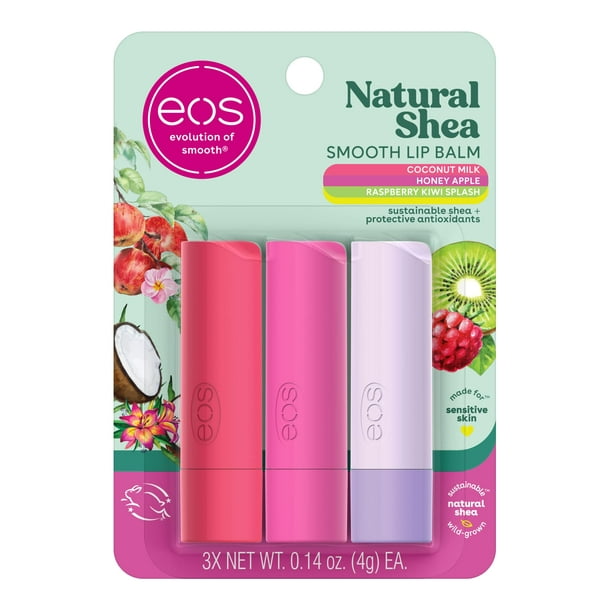Bálsamo labial eos Natural con miel de karité y manzana, 4 ml, paquete de 3