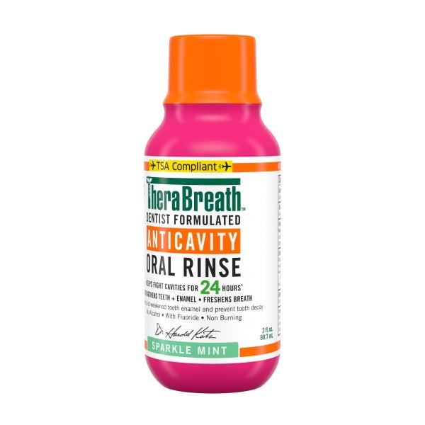 6 Pack - TheraBreath Anticavity Fluoride Mouthwash, Sparkle Mint, Travel Size, 3 fl oz