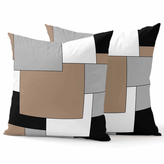 Decorative Throw Pillow Covers 16x16 Inch Set of 2 Square Abstract Home Decor Pillow Cases for Couch, Black Grey White Cushion Case for Living Room Bedroom Bed Car Chair
