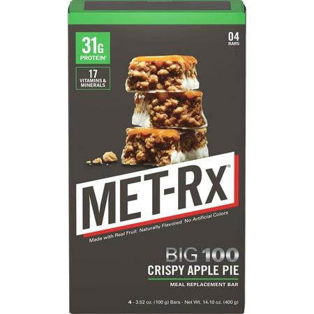 MET-Rx Big 100 Colossal Protein Bar, Crispy Apple Pie, 4 Count Value Pack, High Protein Bars to Support Energy Levels and Muscles, Great as A Meal Replacement, Gluten