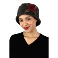 thumbnail image 4 of Womens Hat Luxury Fleece Cloche Ladies Cancer Headwear Chemo Winter Head Coverings Plush Double Layer Olivia (Brown with Burgundy), 4 of 5
