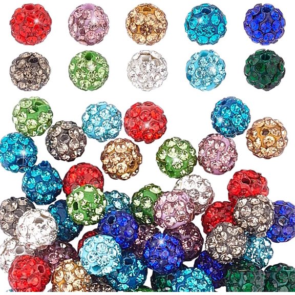 60Pcs 10 Colors Polymer Clay Rhinestone Beads Pave Disco Ball Beads Grade A Round Mixed Color PP6(1.3~1.35mm) 4mm Hole: 1mm 6pcs/color