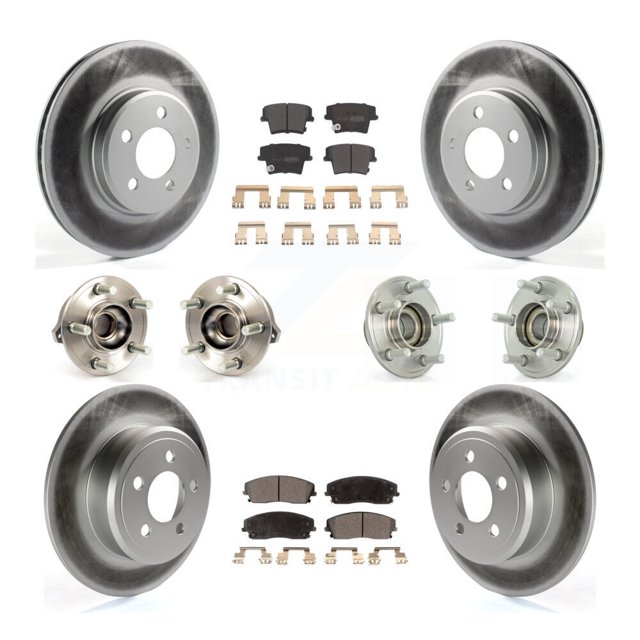 Transit Auto Ensemble de Roulements de Moyeu avant Arrière avec Rotors de Frein à Disque Enduits et Tampons Semi-Métalliques (10 Pcs) pour Chargeur Challenger Dodge Chrysler 300 - Côté Gauche Droit (Conducteur Passager) KBB-111598