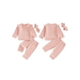 thumbnail image 2 of Toddler Baby Girls Fall Clothing Set 0 6 12 18 24 Months 2T 3T Solid Color Long Sleeve Round Neck Ruffled Tops Long Pants Headband 3-Piece Outfits, 2 of 9